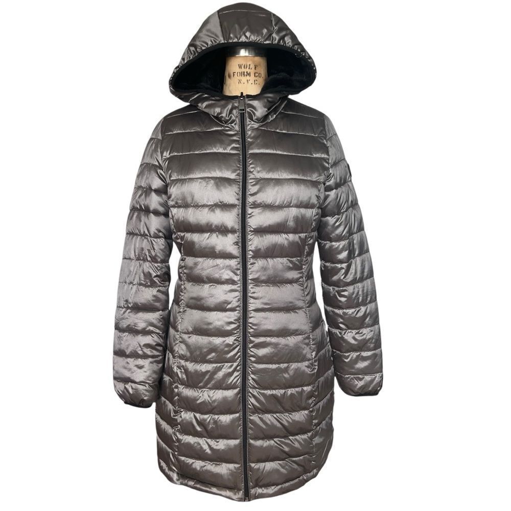 Calvin Klein Metallic Gray Puffer Jacket with Hood Size S